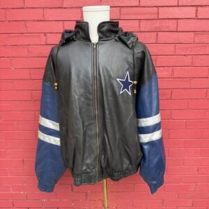 NFL Gameday Dallas Cowboys Leather Hooded‎ Jacket Mens Size XL Football Full Zip